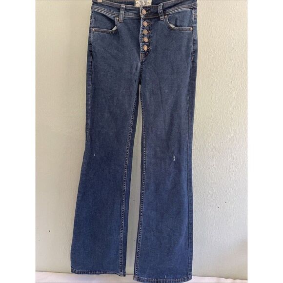 We The Free Flare Bell Bottom Jeans Women 27 Exposed Button Fly Stretch - Picture 1 of 7